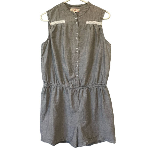 OP OCEAN PACIFIC Romper Tank Button Front Lace Detail Gray Grey Size Medium - Picture 1 of 11